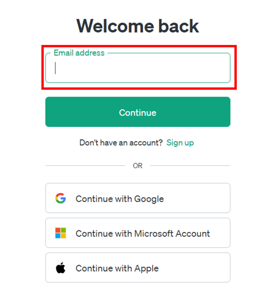 OpenAIのログイン方法（メールアドレス入力）