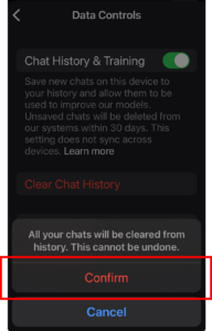 【スマホでChatGPTチャット履歴まとめて削除】Step5 「Cinfirm」を押す