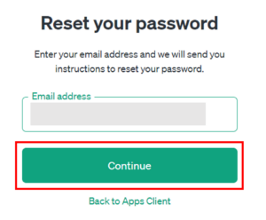 Step.4 「Reset your password」画面で「Continue」ボタンを押す