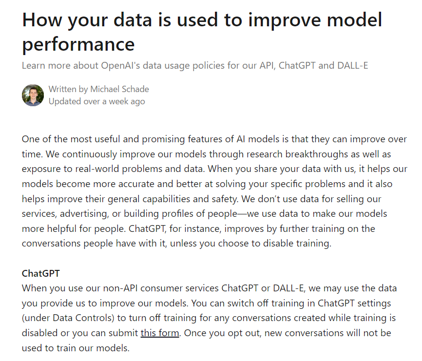 ChatGPTでオプトアウトすれば、入出力したデータはAIモデルのトレーニング（学習）に利用されない